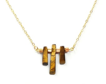 Tiger Eye Stone Fan Necklace, Tiger Eye Jewelry, Tiger Eye Pendant