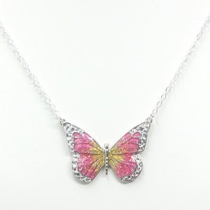 Pink and Yellow Butterfly Necklace, Butterfly Pendant, Butterfly Charm, Animal Charm