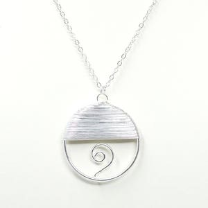 Wire Wrapped Swirl Pendant Necklace, Women&#39;s Round Pendant Necklace, Spiral Necklace