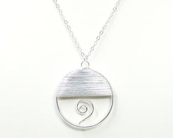 Wire Wrapped Swirl Pendant Necklace, Women's Round Pendant Necklace, Spiral Necklace