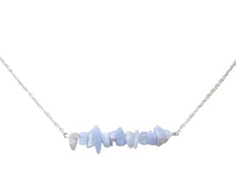 Raw Blue Lace Agate Chip Necklace, Blue Lace Necklace, Blue Agate, Blue Lace Necklace, Blue Chalcedony Lace, Gemstone Necklace
