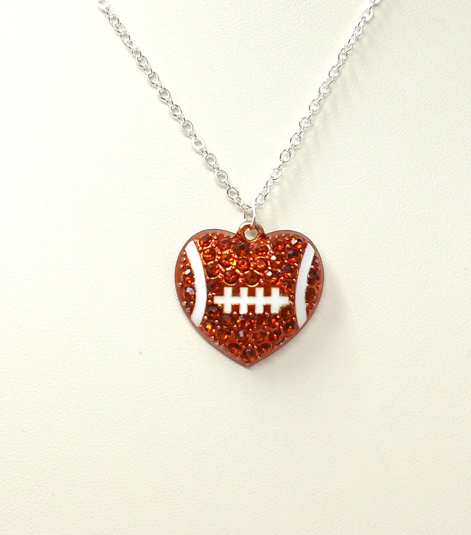 Rhinestone Football Heart Shaped Necklace Sports Necklace Etsy