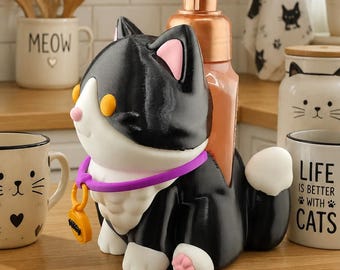 Cat Foaming Soap Holder, Kitty Bathroom & Kitchen Decor, 3d Printed