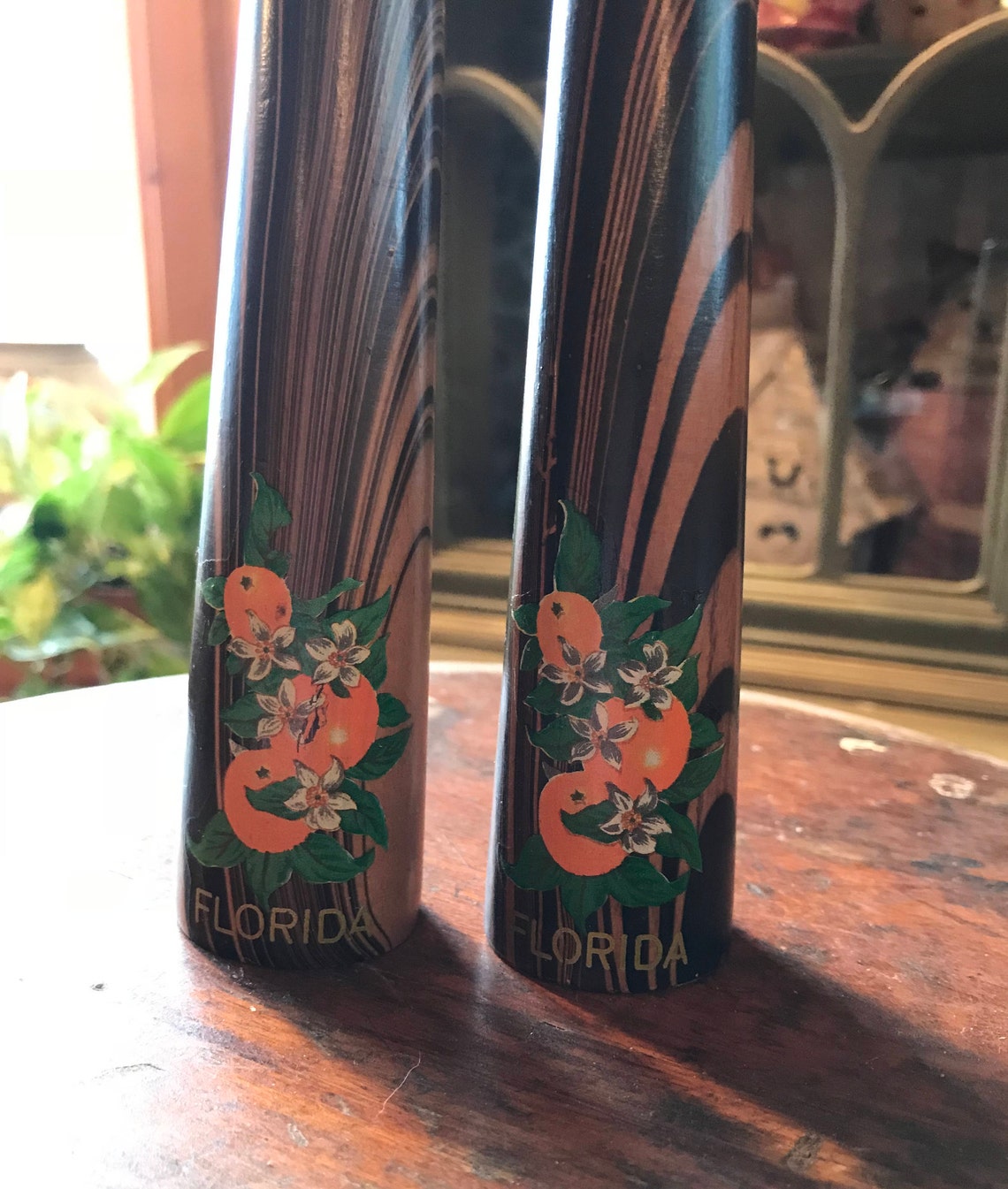Vintage Tall Florida Wooden Salt and Pepper Shakers Retro Etsy