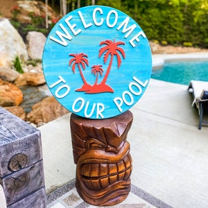 Welcome to our Pool Sign | Pool Decorations Outdoor | Sign For Pool Area | Custom Backyard Sign | Custom Poolside Sign | Palm Tree | Beach