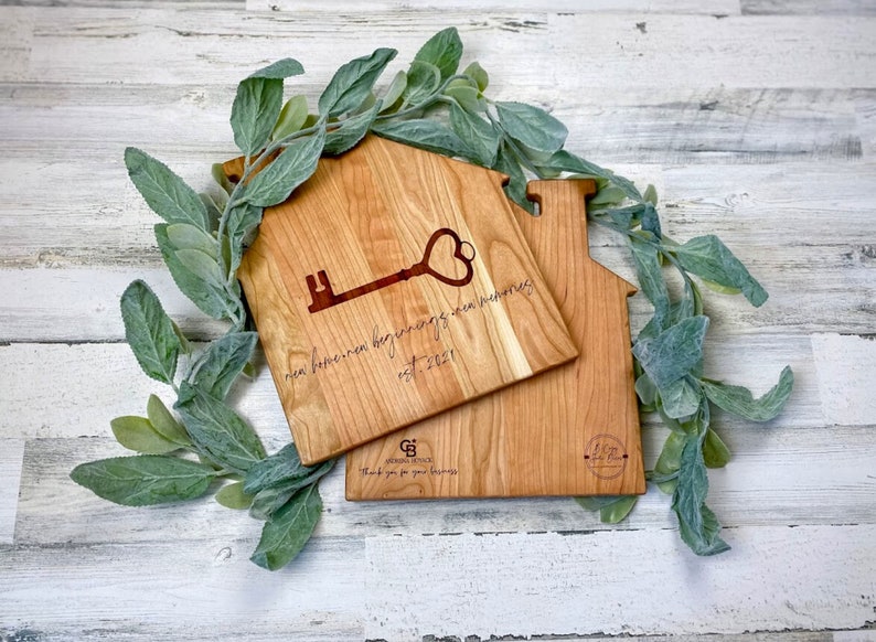 Realtor Closing Gift Custom Home Wooden Cutting Board Gift For Buyers Charcuterie Board New Homeowner Housewarming Realtor Logo