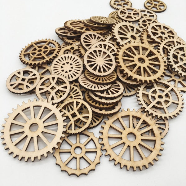 50pcs Mix Size 2.5-5cm Wooden Gears Wheels/ Wooden Craft/ Hollow out wheels/ Ornaments Craft