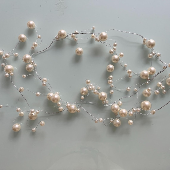 SQXBK 50PCS 4mm White Pearl Garland Strands - 8.66 Inch Beaded Wire Stems For Wedding Bouquet & DIY Decor
