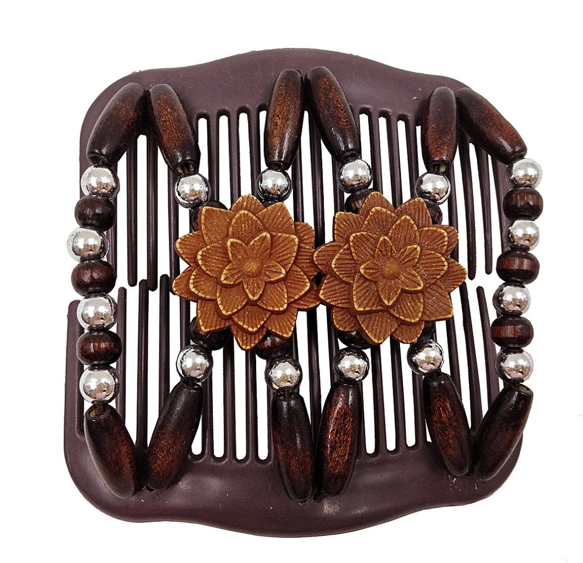 5 Pieces Magic Hair Comb Elastic Wooden Beaded Hair Clips Etsy