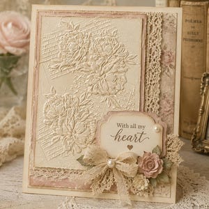Vintage Rose Script Embossing Folder 5.8 x 4.1 Inch Floral Background for Card Making
