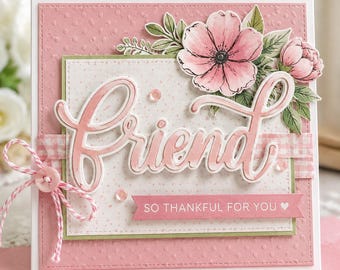 Troqueles de corte de metal con palabras y sombras de la marca Friends para la creación de tarjetas.