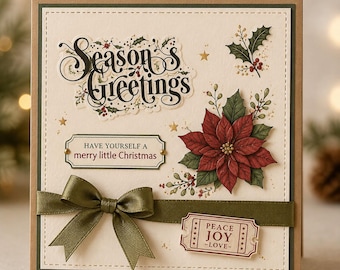 Season's Greetings Christmas Clear Stamp Set for Cards