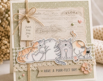 Juego de sellos transparentes de gato, para scrapbooking y creación de tarjetas, sellos de silicona para manualidades (14 x 14 cm)