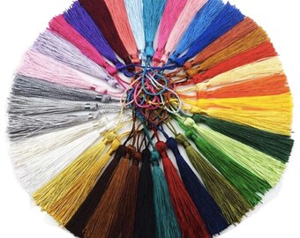 Randomly Mix color 100pcs 13cm/5 Inch Silky Handmade Soft Craft Mini Tassels with Loops for Jewelry Making, DIY Projects, Bookmarks