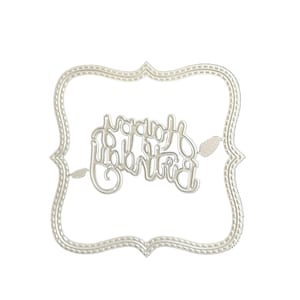Gelukkige verjaardag en gestikt frame Metalen Stansmessen Stencils Embossingkaart Scrapbooking Album Decoratie Ambachtelijke Stanssjabloon