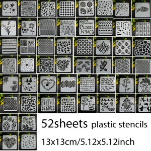 52Sheet Square Soorten ontwerpen plastic stencils voor Journal Notebook Diary Scrapbook DIY Tekening Sjabloon Journal Stencils