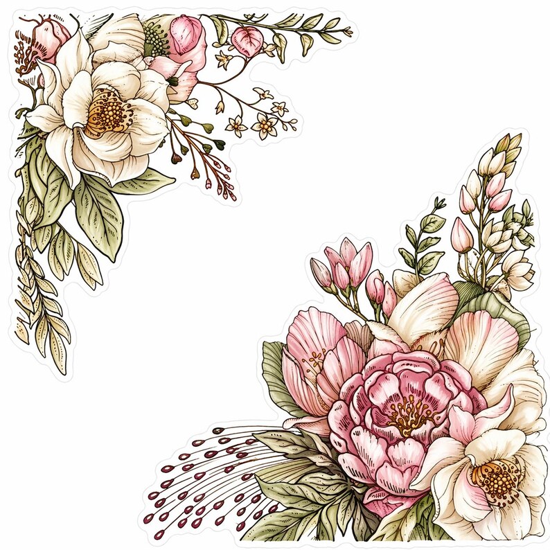 Floral Corner Clear Stamp | Peony Flower Stamp Set | Botanical DIY Card ...
