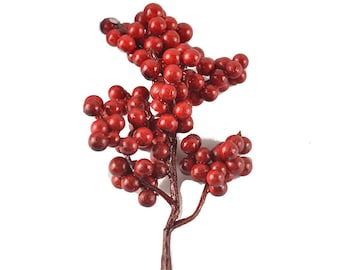 12 Artificial Red Berries Stems  Christmas Berries Holly Berries Christmas Tree Filler Wedding Decor berry