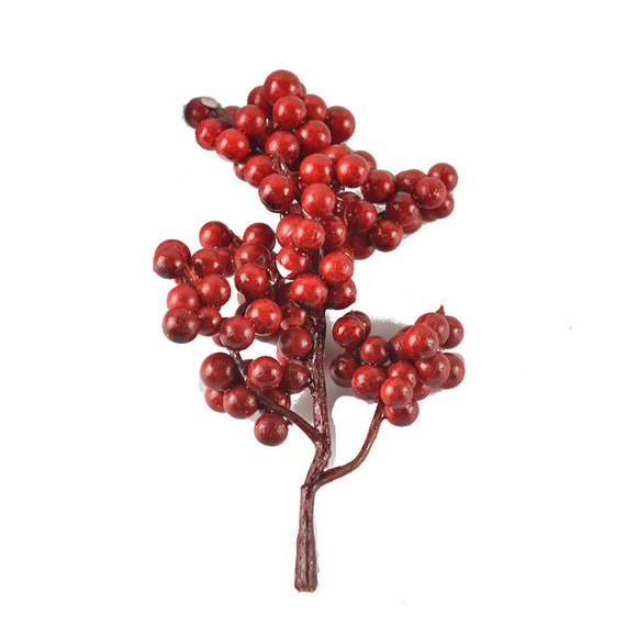 12 Artificial Red Berries Stems Christmas Berries Holly Berries Christmas  Tree Filler Wedding Decor Berry 