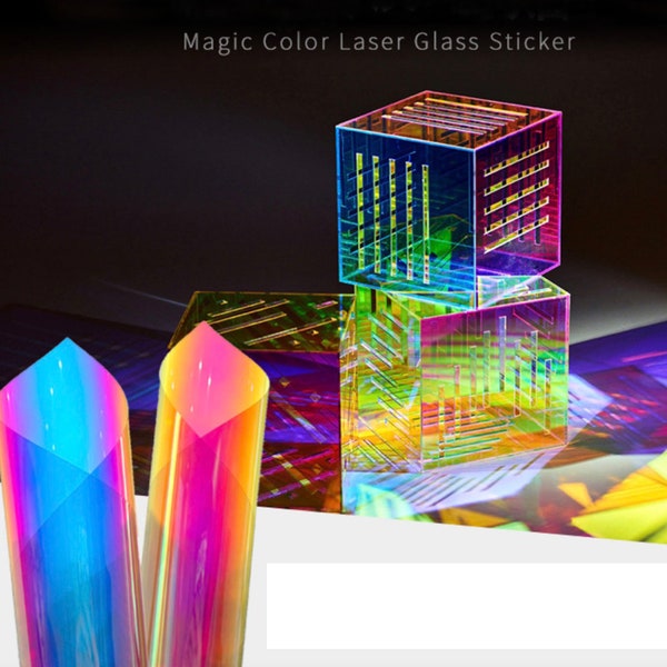 Self-adhesive Transparent rainbow film Sticker laser illusion film vinyl epoxy Iridescent Vinyl Fabric Sheet Magic Laser Glass sticker