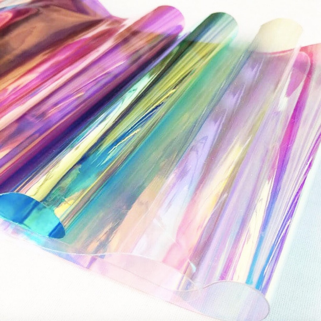 Iridescent Rainbow Vinyl Film: Transparent Laser Illusion Fabric