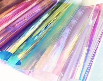 Transparent rainbow film PVC laser illusion film paper DIY luggage clothing fabric vinyl epoxy Iridescent Transparent Vinyl Fabric Sheet