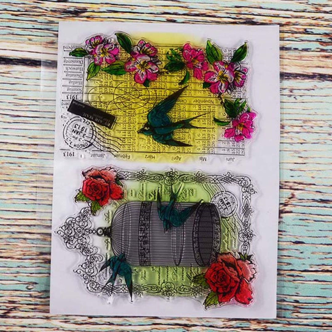 Cage and Bird Background Clear Stamps Rubber Seals for DIY Scrapbooking ...