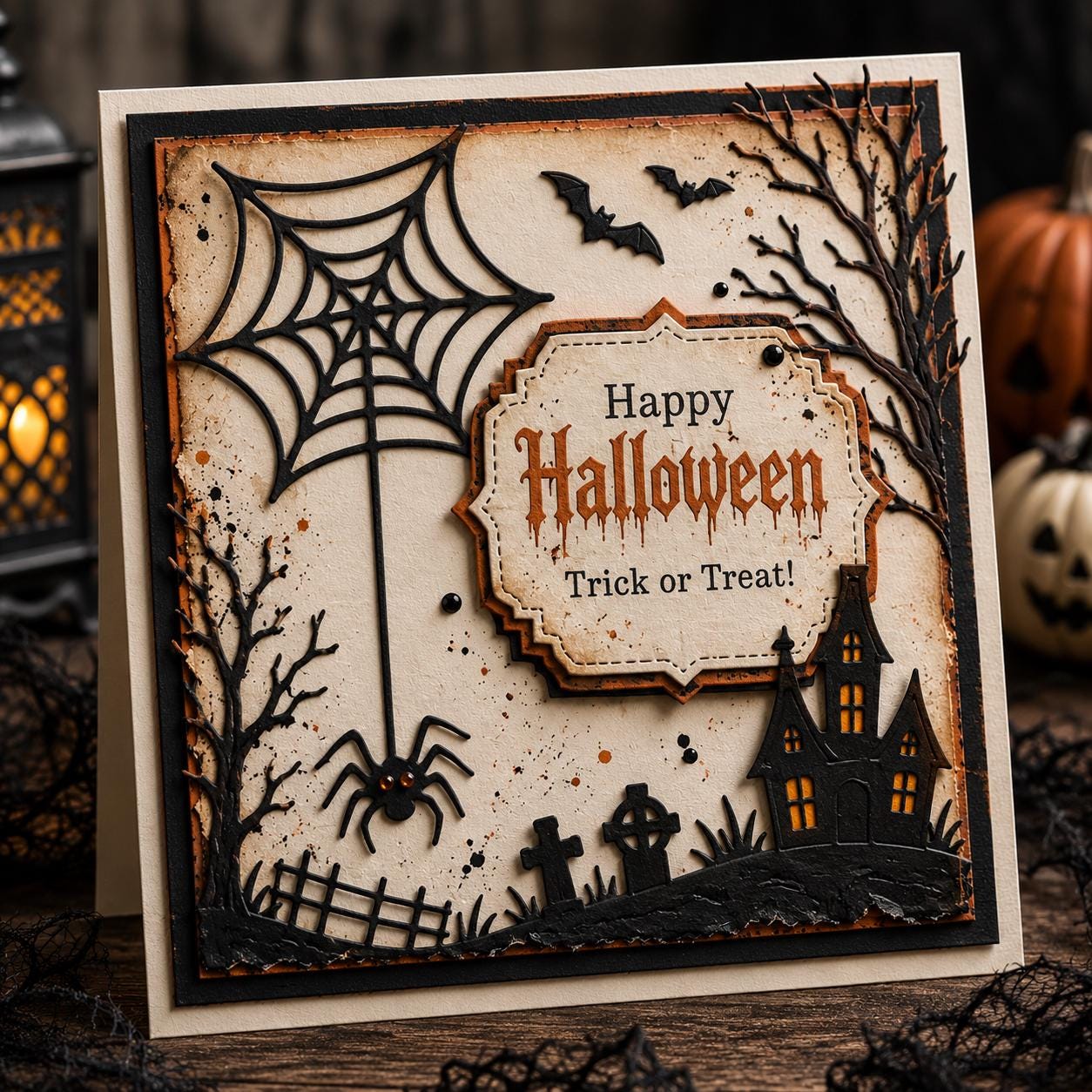 ハロウィンのスクラップブッキングやクラフトに最適な、クモの巣付き