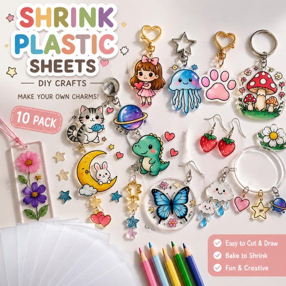 A5 Shrink Plastic Sheets, DIY Craft Jewelry Making (10 Sheets)