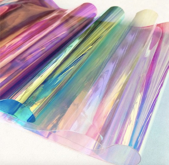 Transparent Rainbow Film PVC Laser Illusion Film Paper DIY Luggage Clothing  Fabric Vinyl Epoxy Iridescent Transparent Vinyl Fabric Sheet 