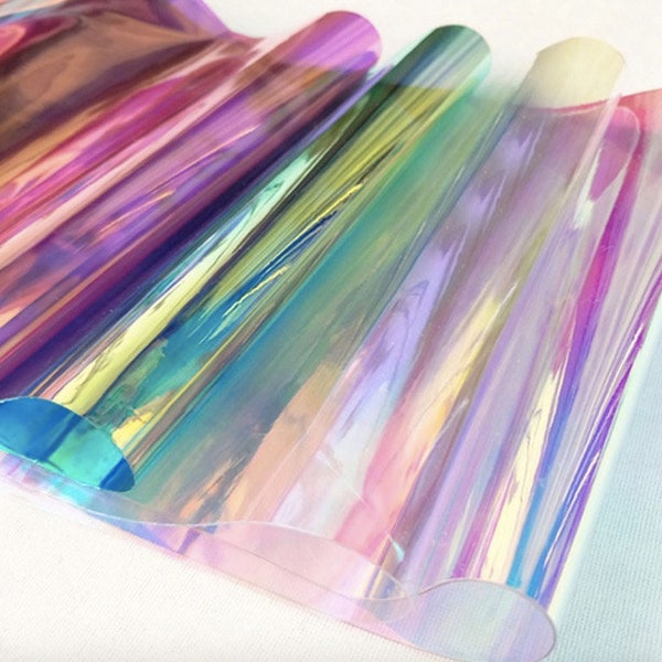 Transparent rainbow film PVC laser illusion film paper DIY luggage clothing fabric vinyl epoxy Iridescent Transparent Vinyl Fabric Sheet