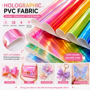 ホログラフィックミラー加工のフェイクレザーシート、DIYクラフト用PVC生地