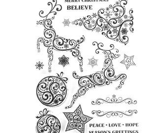 Season's greeting snowflake reindeer transparent clear stamp for DIY scrapbooking photo album Decorative clear stamp sheets card making