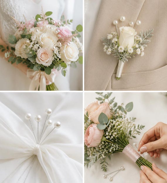 Pearl Corsage Pins, Twist Wire Floral Bouquet Picks (100pcs/pack