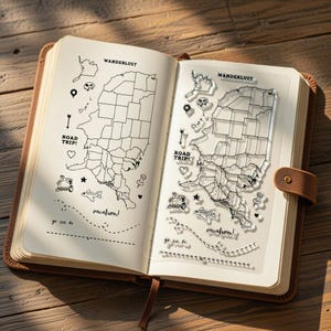 Wanderlust Road Trip Silicone Stamp Sheet, USA Map Vacation Planner Journaling Scrapbook Travel Supplies