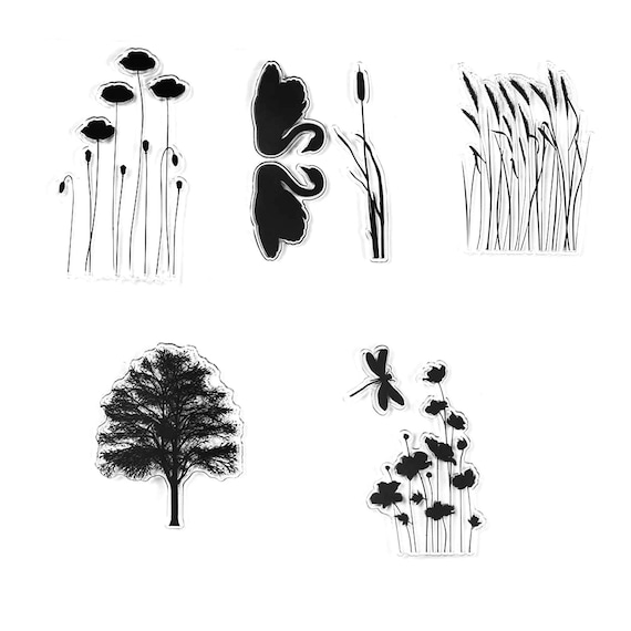 5シート/パック かわいい草/植物クリアスタンプ/背景透明スタンプ