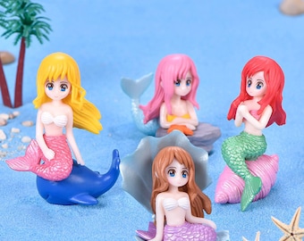 ミニチュア人魚フィギュア - 4体セット、DIYクラフト装飾