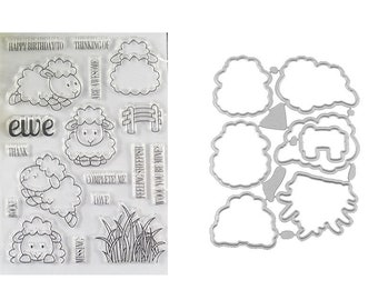 Cute ewe transparent clear stamp rubber stamp and coordinating die set cut carbon steel set for card making scrapbooking DIY