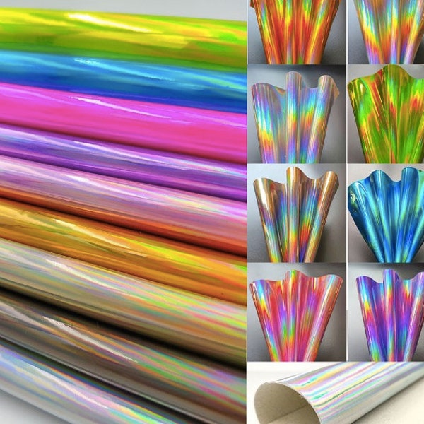 Holographic Mirrored Metallic Faux Leather Sheet for DIY craft hair accessories bowtie handbag jewelry PVC sheet