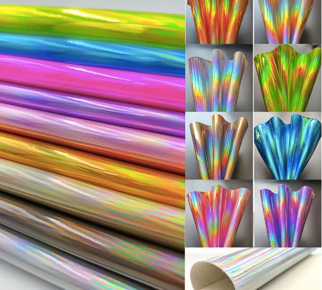 12x53 inch Holographic PVC Vinyl Iridescent Blue Mirrored Foil Laser Graphic Fabric for DIY Crafts Bags Purse Light Blue XHT-299-L XHT