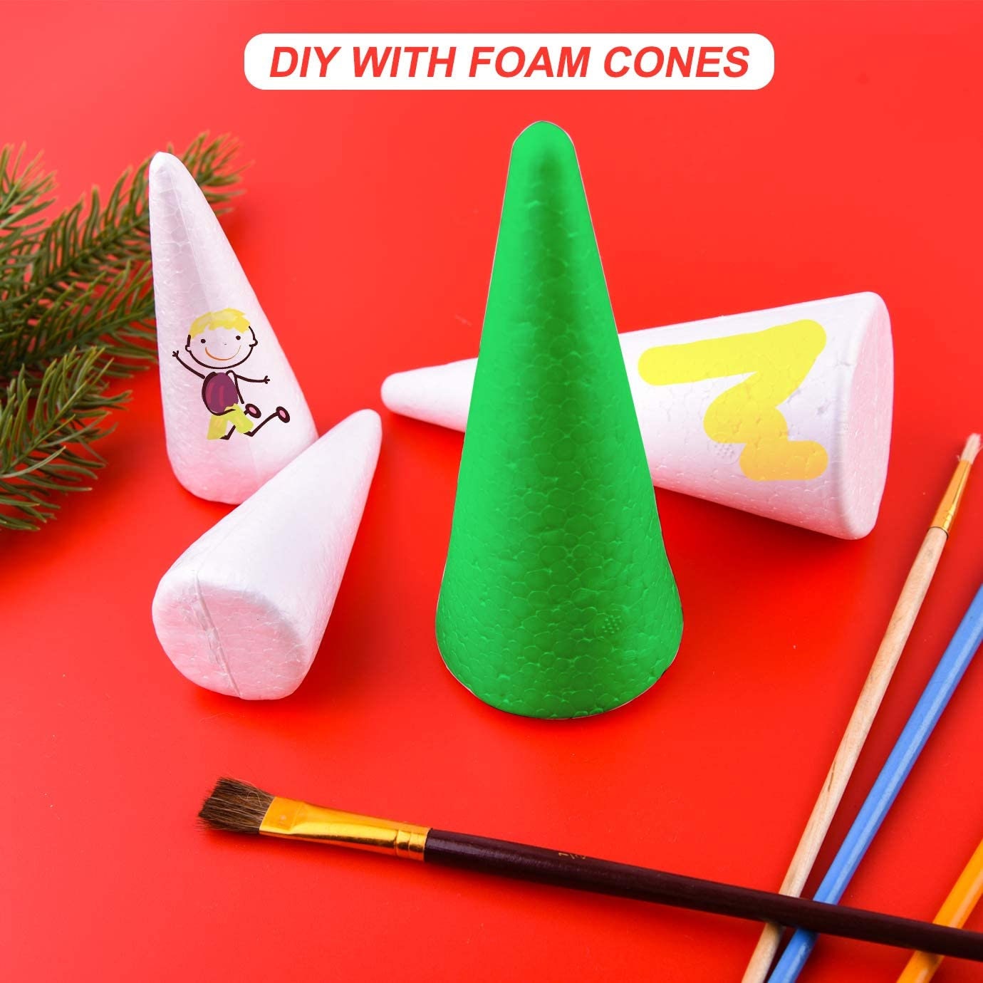 Happyyami 12pcs Craft Foam Cone White Styrofoam Cones for DIY Home Craft Project Christmas Tree Table Centerpiece 15cm