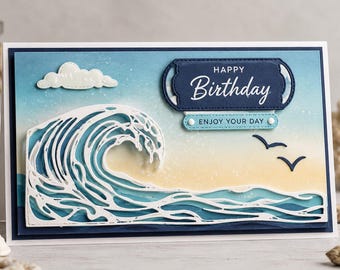 Layered Ocean Wave Metal Cutting Dies for Card Making, Scrapbooking (20.3 x 10 cm)