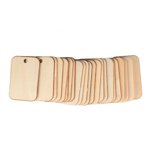 20pcs Rectangle Wooden Tag Tag Blank Wooden tag with hole Connector for Scrapbooking Craft, Natural Wood Color tag