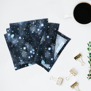 Space Cloth Napkins, Kitchen Linens, Lunch or Cocktail Napkins, Celestial Stars black fabric set of 4 7.5 x 7.5 image 1