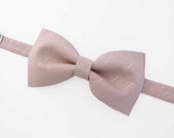 Antique Pink and Silver Bow Tie - Light Pink with Metallic Silver details Adjustable Adult Bowtie