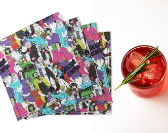 Icons Cloth Napkins, Kitchen Linens, Lunch or Cocktail Napkins, Historical figures on colorful cotton fabric - set of 4 - 7.5" x 7.5"