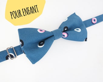 KIDS Blue Doughnuts Bow Tie - Blue with Pink and White Adjustable Bowtie for Children