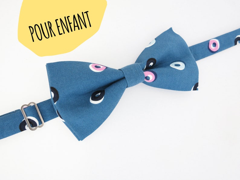 KIDS Blue Doughnuts Bow Tie Blue with Pink and White Adjustable Bowtie for Children image 1