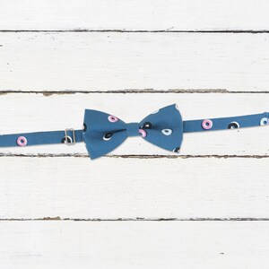 KIDS Blue Doughnuts Bow Tie Blue with Pink and White Adjustable Bowtie for Children image 2