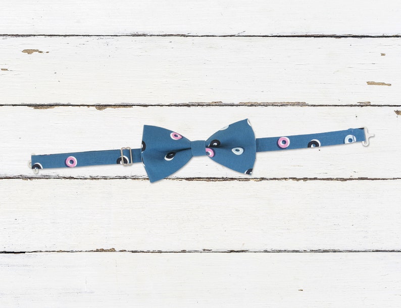 KIDS Blue Doughnuts Bow Tie Blue with Pink and White Adjustable Bowtie for Children image 2